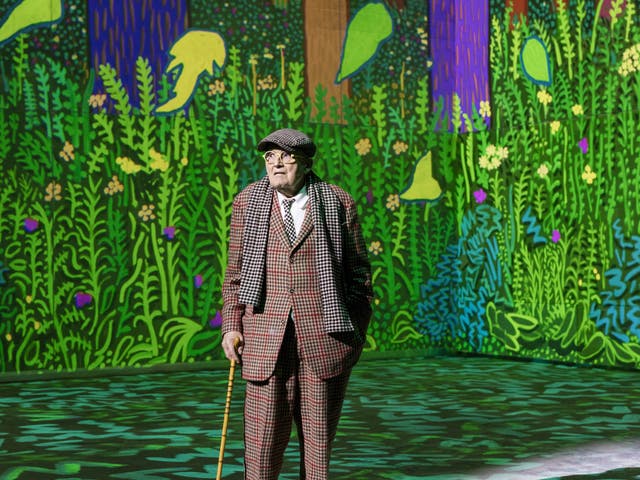 <p>David Hockney pictured at his immersive show at Lightroom</p>